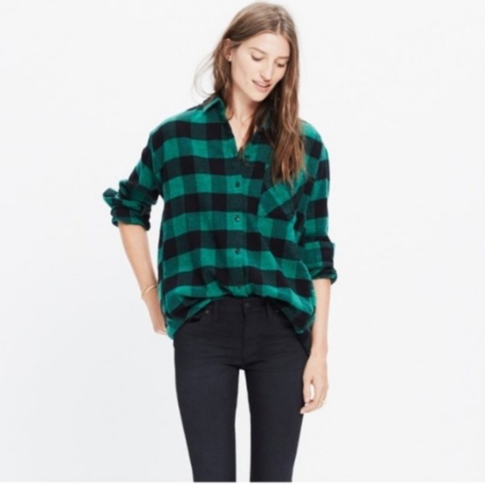 Madewell oversized black and green flannel